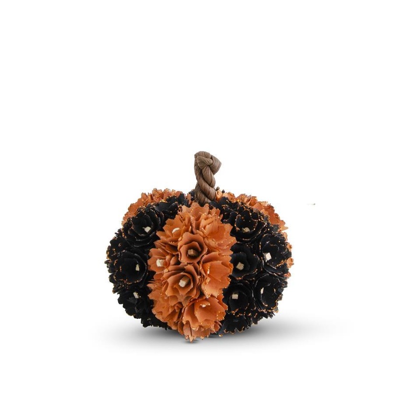 Orange & Black Shaved Wood Pumpkin