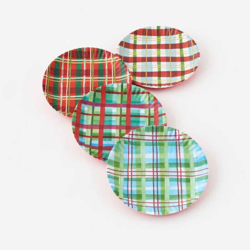 Plaid Melamine Dinner Plates Set