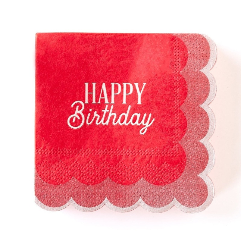 Red Birthday Scalloped Beverage Napkins