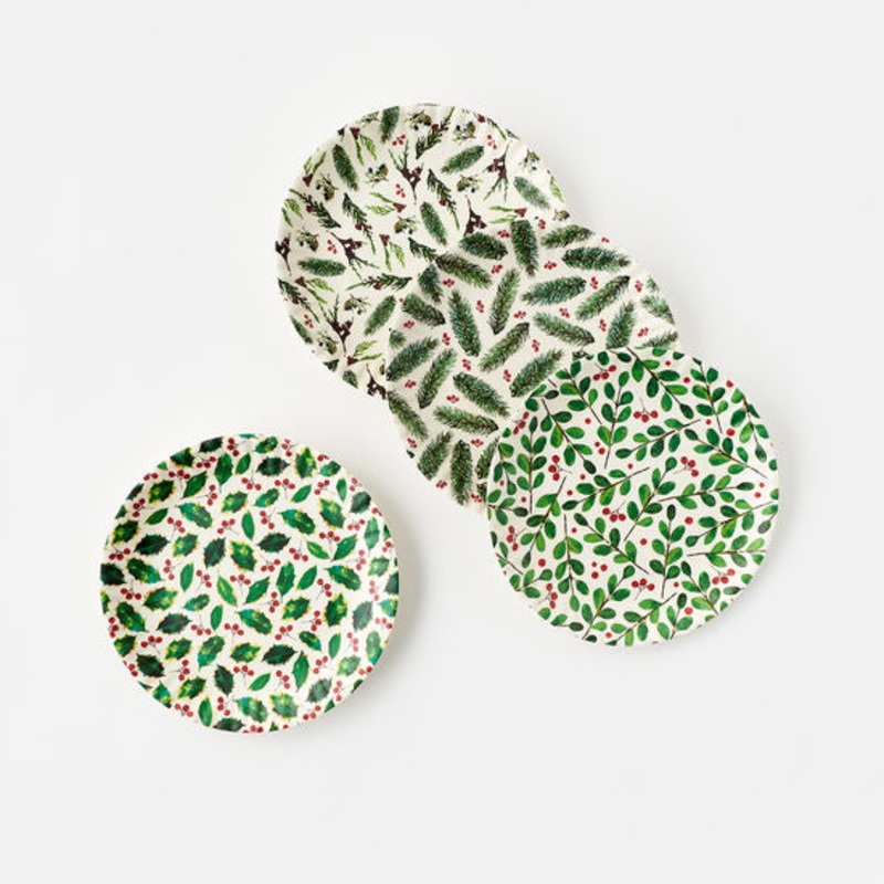 Christmas Botanical Melamine Dinner Plates Set