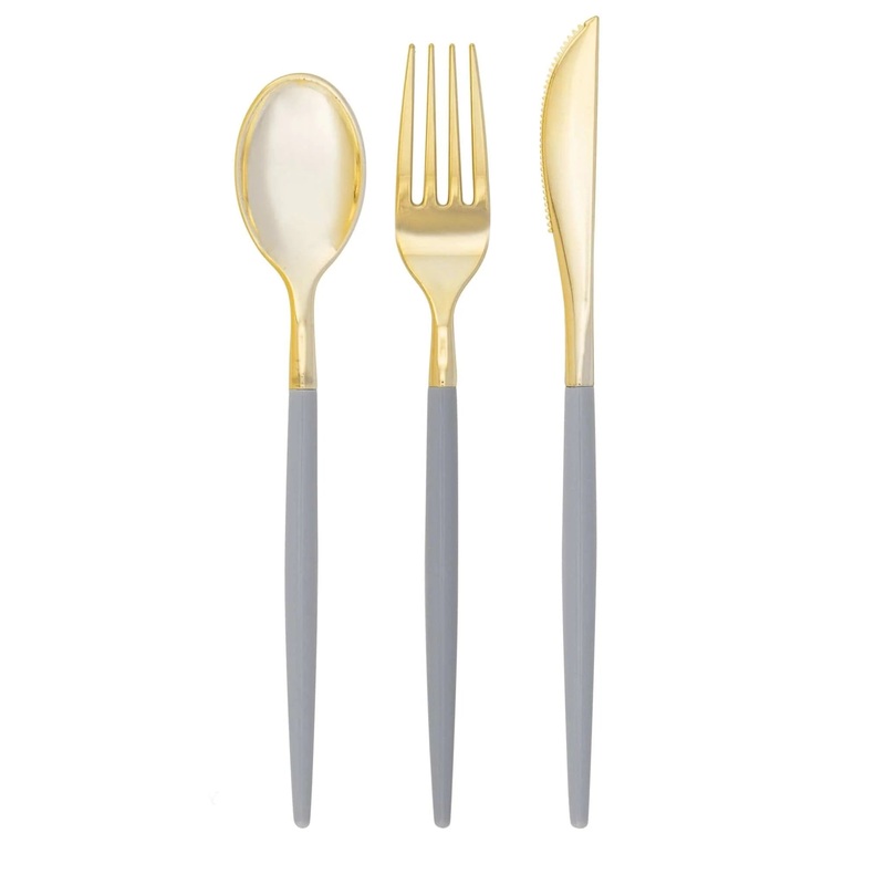 Grey & Gold Plastic Cutlery Set