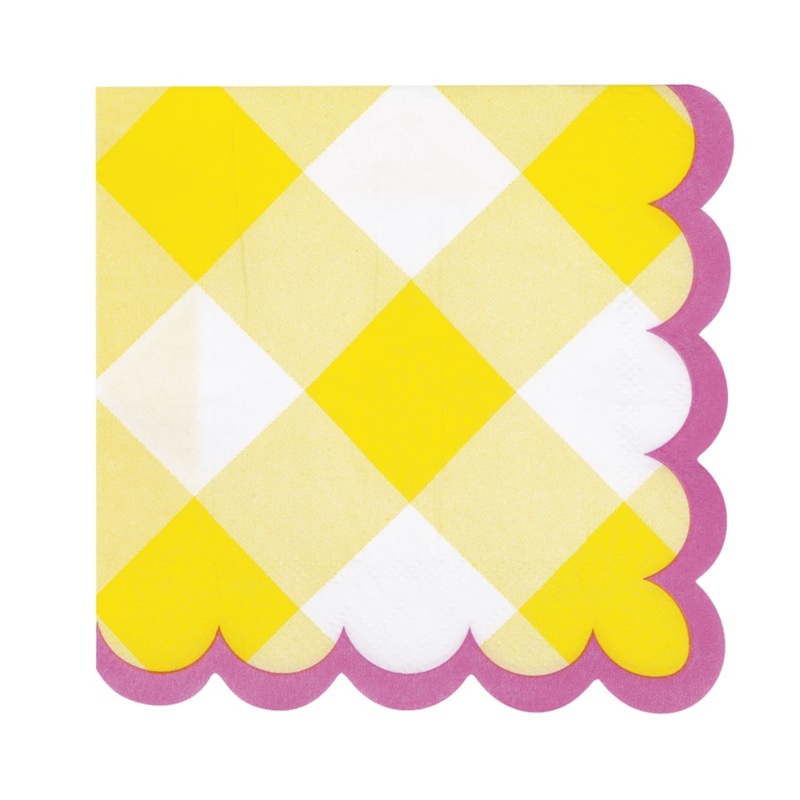 Pastel Gingham Scalloped Edge Beverage Napkins