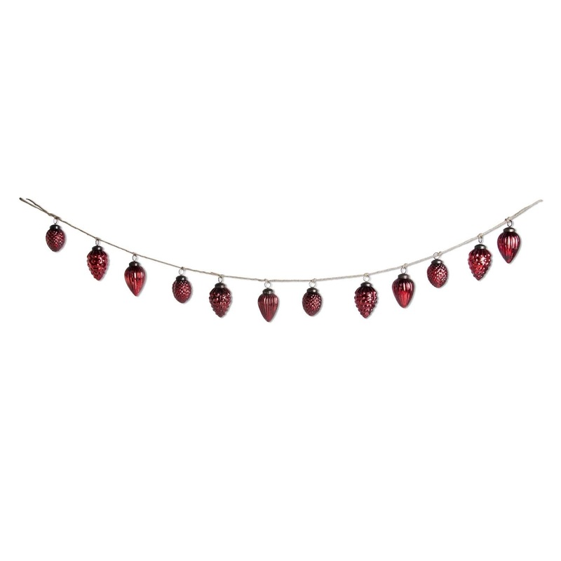 Red Mercury Glass Acorn Ornament and Twine Garland