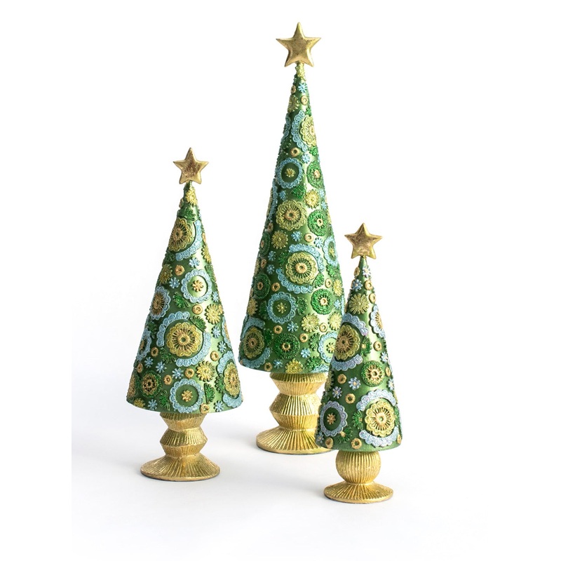 13.75" Blossom Cone Tree w/Star (Evergreen)