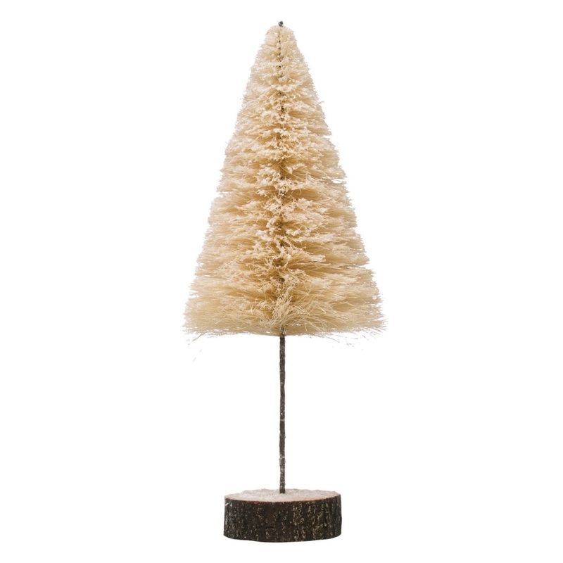 Cream Bottle Brush Tree with Wood Slice Base