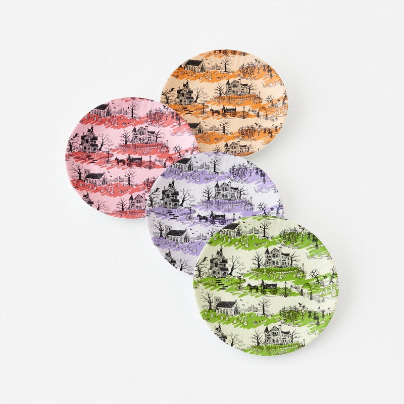 Spooky Toile Melamine Dessert Plates Set