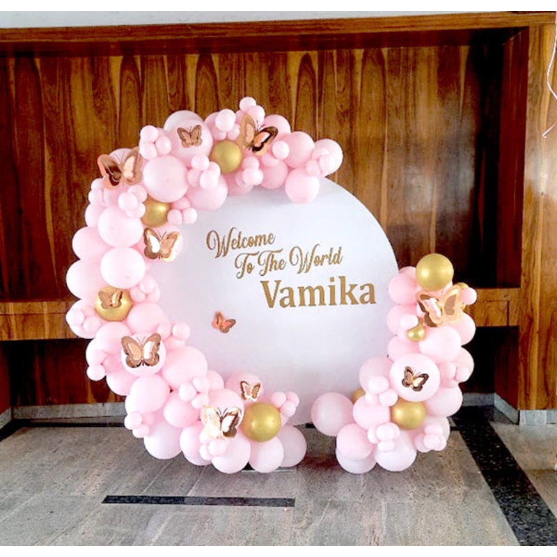 Baby Girl Arrival Decor with personalized backdrop [ BA15 ]