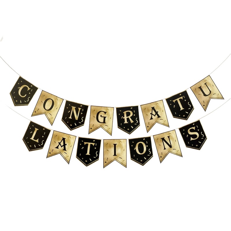 Congratulations Black Golden Wall Banner
