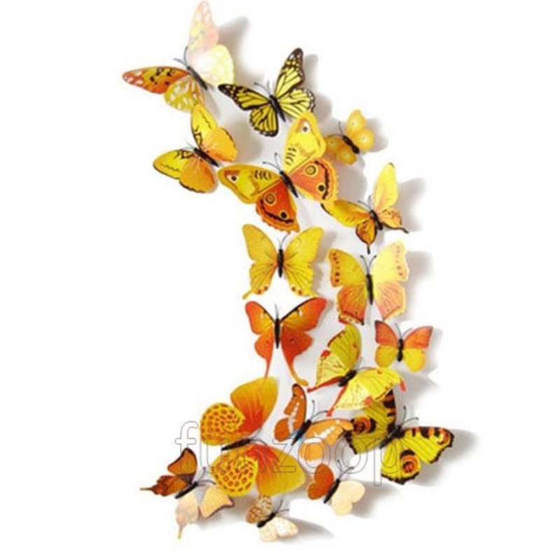Decorative PVC 3D Magnetic Butterfly Set [12 Pcs] - Colors: Pink/Blue/Yellow
