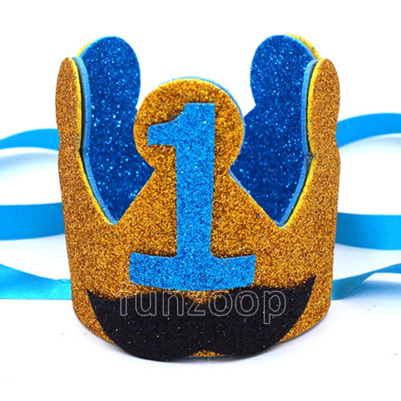 First Birthday Blue Mustache Crown for Boys