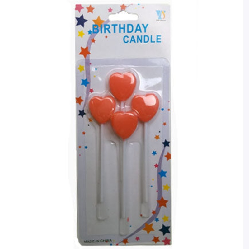 Heart Stick Candles [4 Pcs] - Assorted Colors