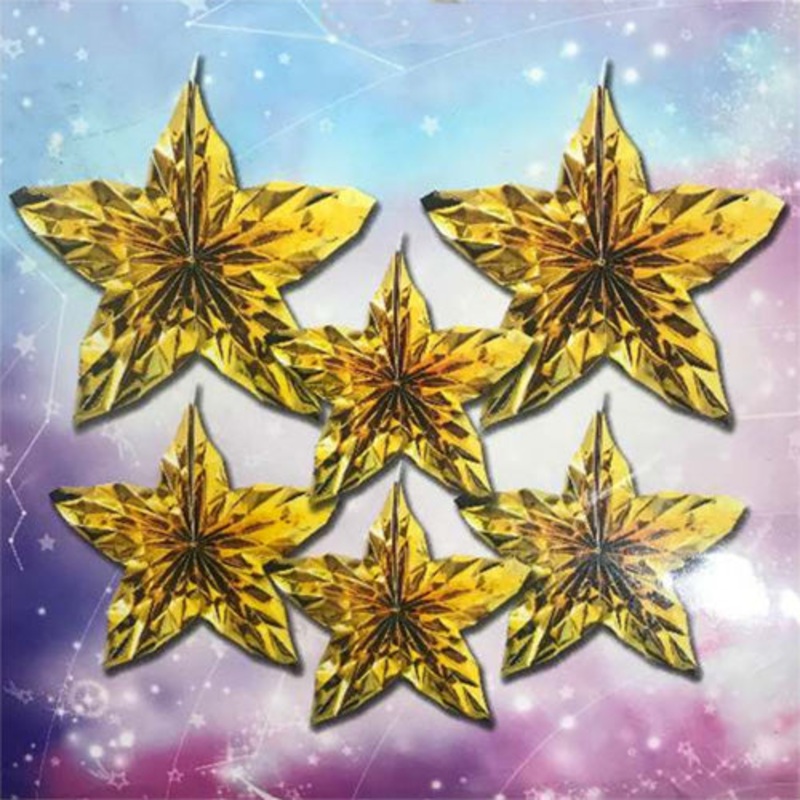 Star Shaped Paper Fans for Christmas Decoration - Golden [6 Pcs]