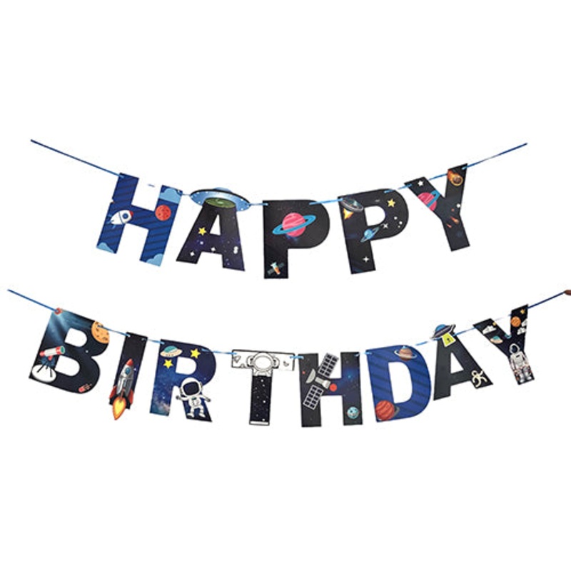 Astronaut Character Happy Birthday Wall Banner