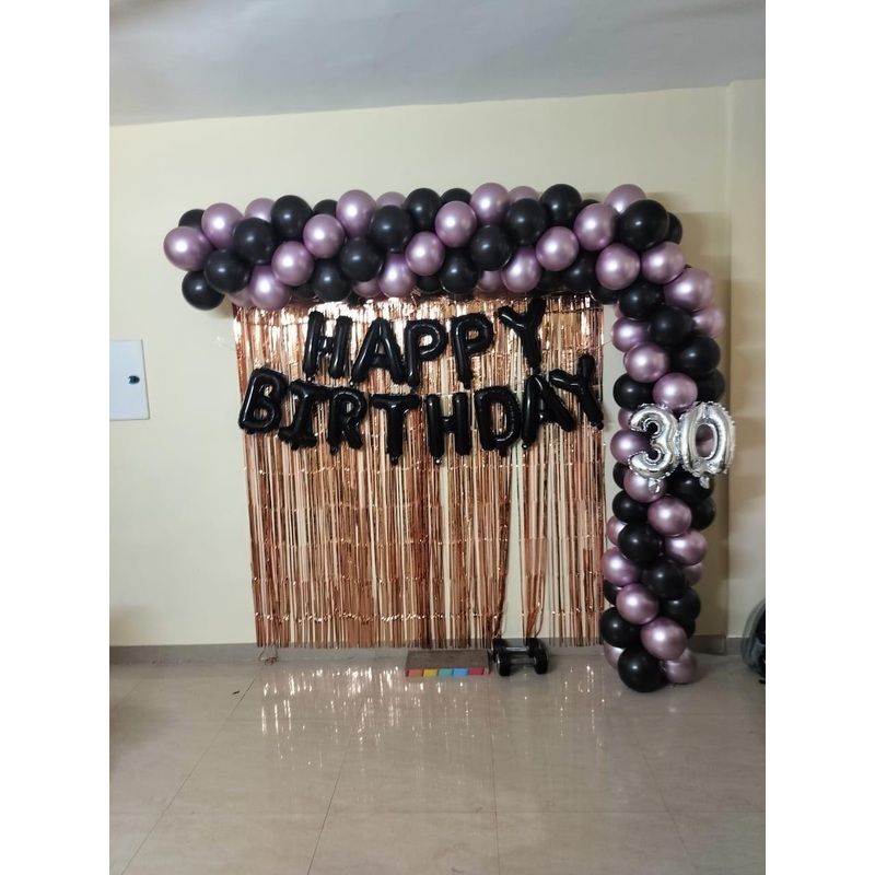 Balloon Arrangement in Pink and Black Balloon with Foil Curtain [ BD143 ]