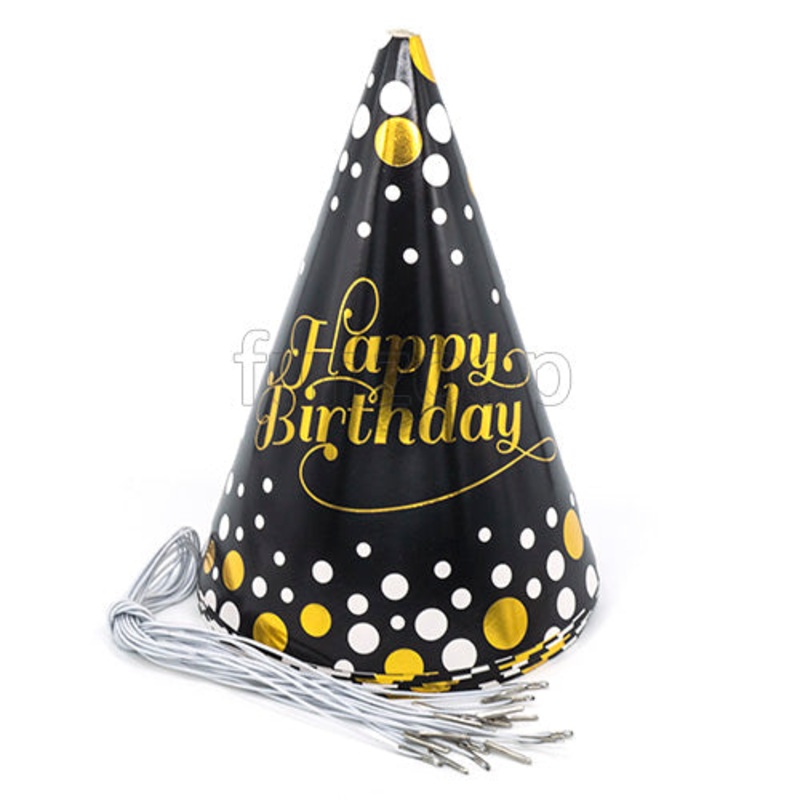 Black Glossy Polka Birthday Caps [10 Nos]