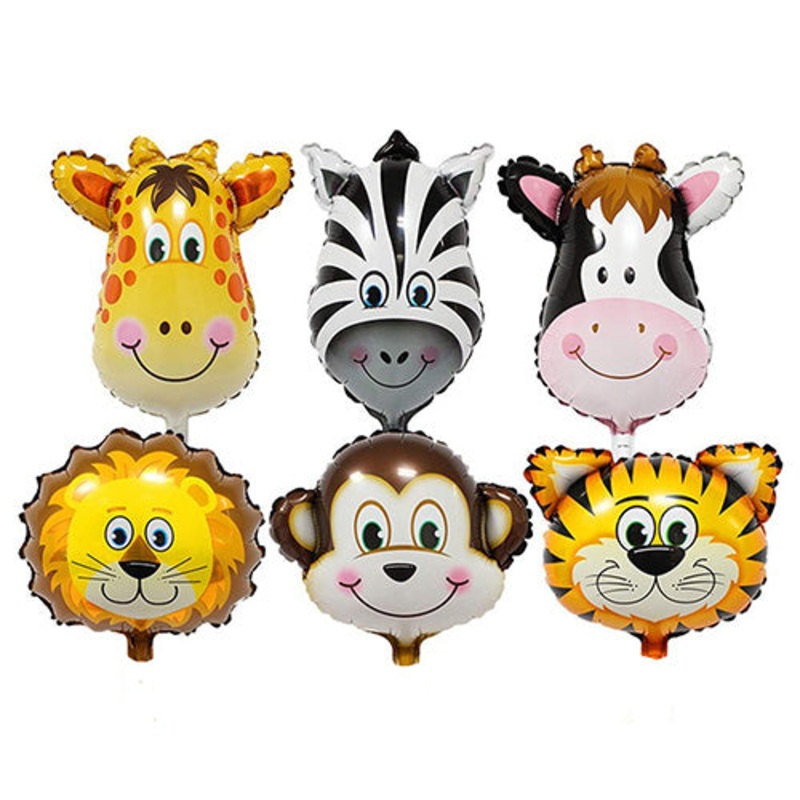 Cute Animals Face Shaped Jungle Theme Foil Balloons (Uninflated) - Available faces Giraffe, Zebra, Cow, Lion, Monkey and Tiger