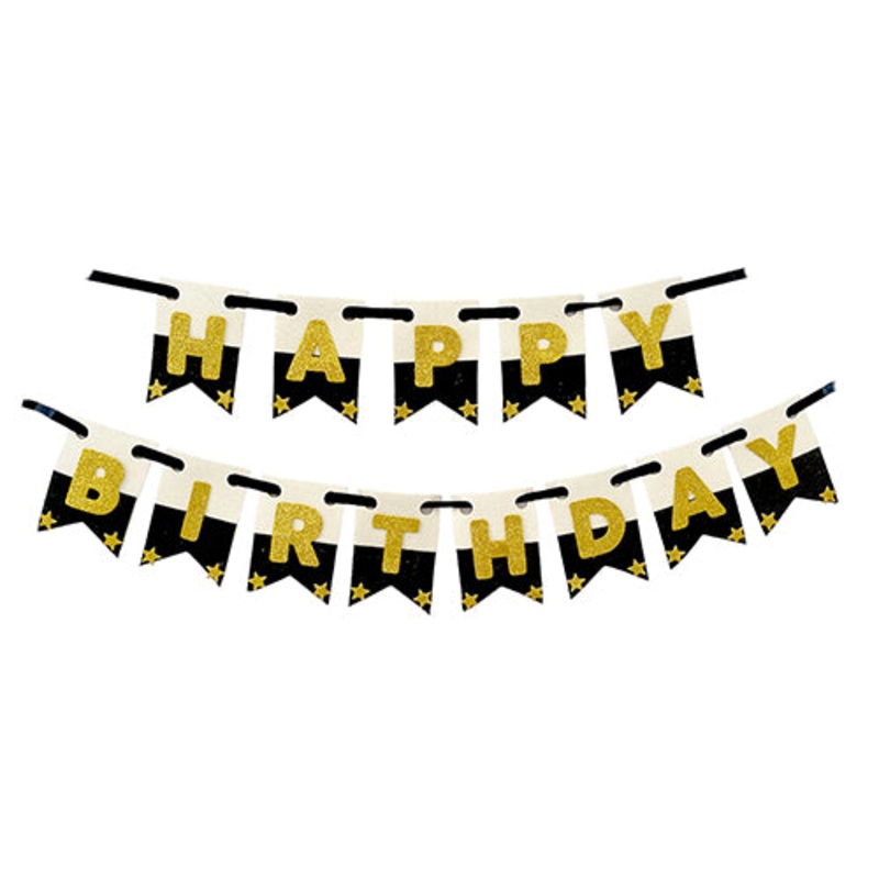 Happy Birthday Black & White Eva Wall Banner
