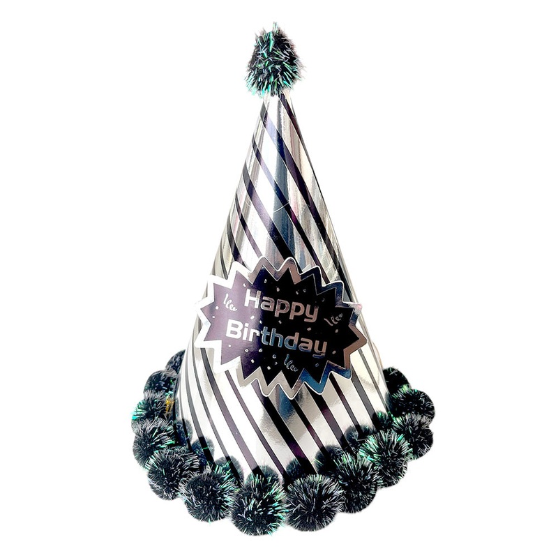 Happy Birthday Chevron Pom Pom Cap - Assorted [1Pcs]