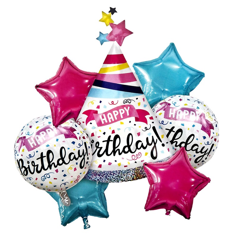 Happy Birthday Crown 7 Pcs Foil Balloons Set [Uninflated]