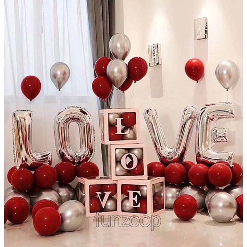 Love Foil Letters & Stuffed Balloon Boxes Arrangement for Anniversary and Valentine's Day Decoration