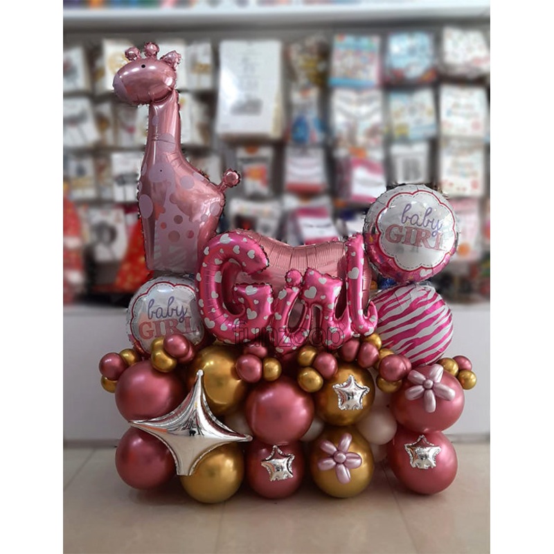 Baby Girl Arrival Giraffe Balloons Centerpiece [2 Variants]