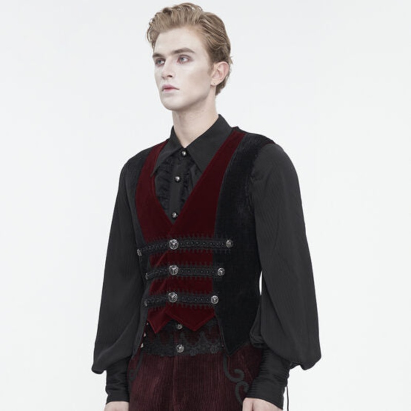 CHENILLE RED AND BLACK COLORBLOCK VEST WITH LACE TRIM