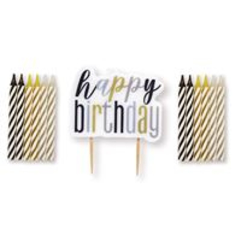 GLITZ Black Happy Birthday Pick Candle & Spiral Candle Set  13pc
