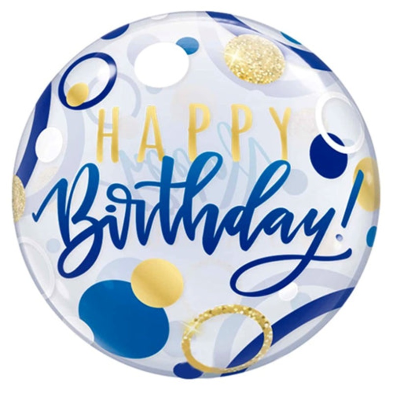 Happy Birthday Blue Polka Print Foil Balloon