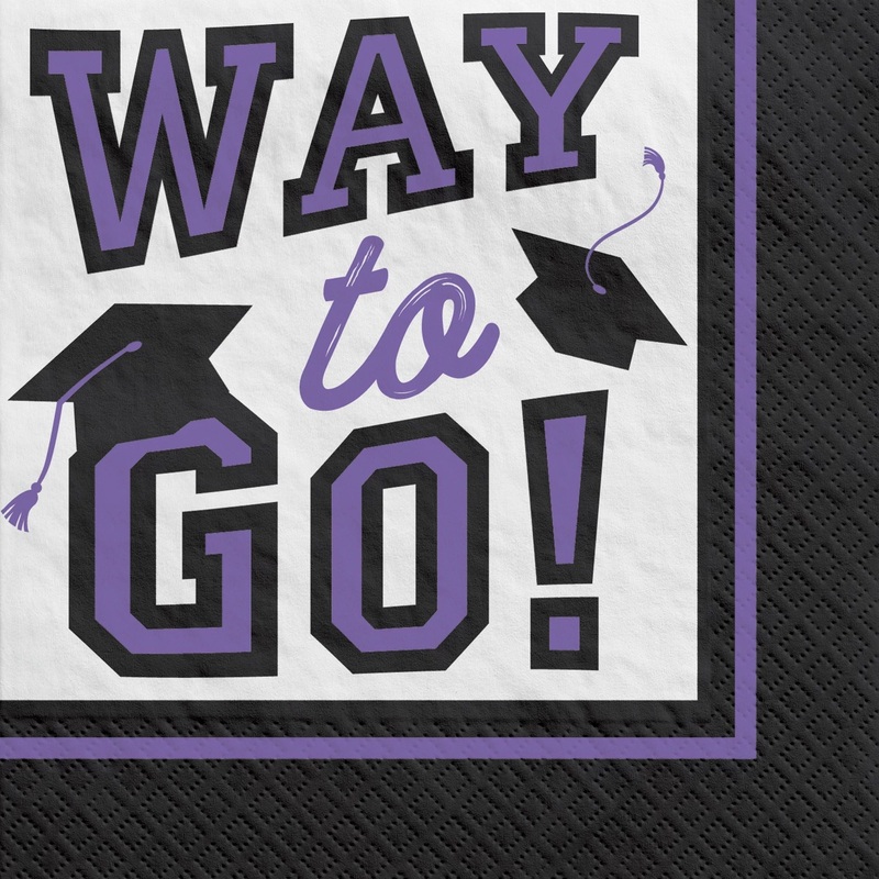 True To Your School "Way to Go" Grad Beverage Napkins - Purple