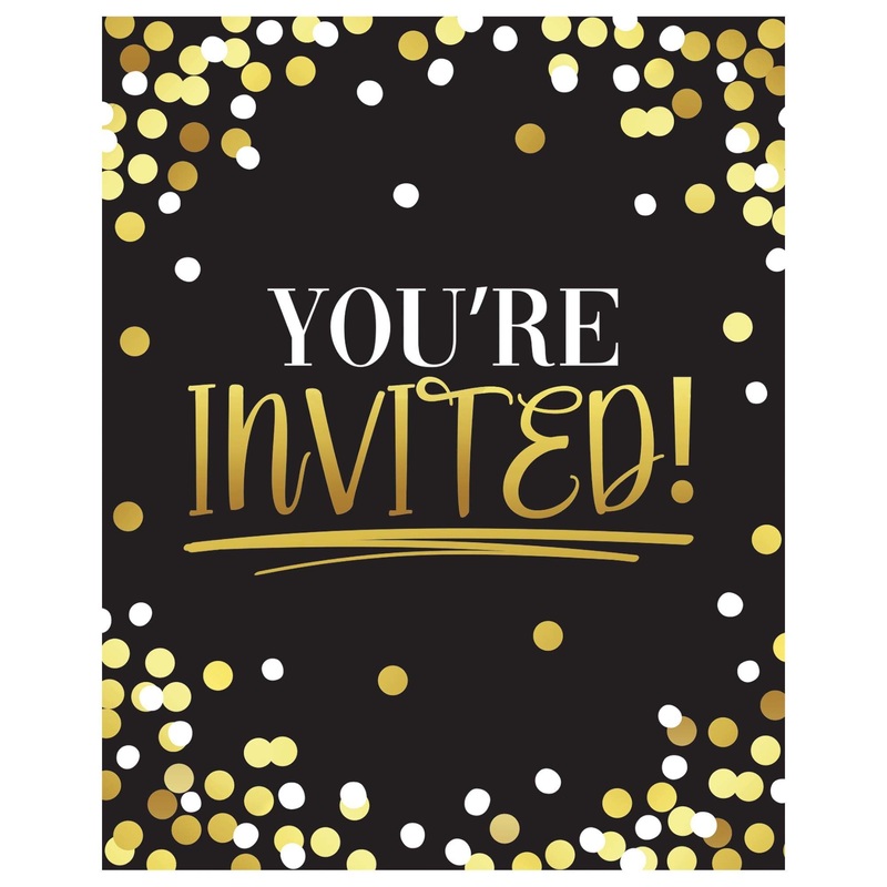 Black & Gold Birthday Postcard Invite 8ct