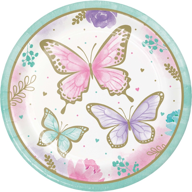 Butterfly Shimmer 9in Paper Plates 8ct | Kid's Birthday