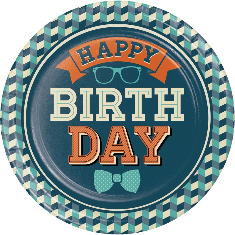 Hipster Birthday 9in Paper Plates 8ct | Generic Birthday