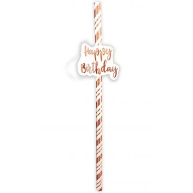 Rose Gold Happy Birthday Straws