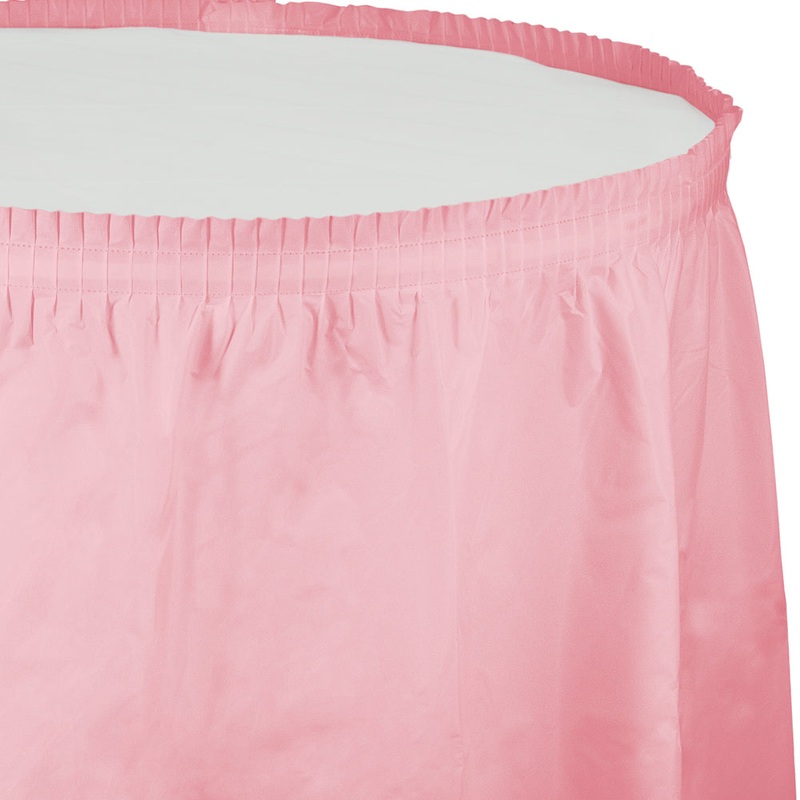 Classic Pink Plastic Table Skirt | Solids