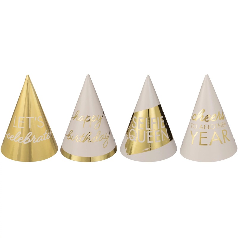 Golden Age Birthday Mini Foil Cone Hats 12 ct.  | Milestone Birthday