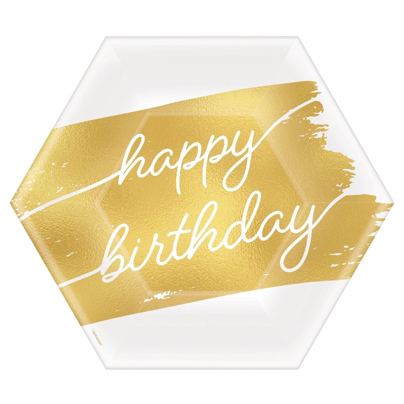 Golden Age Happy Birthday 7in Hexagon Plates 8ct.  | Milestone Birthday