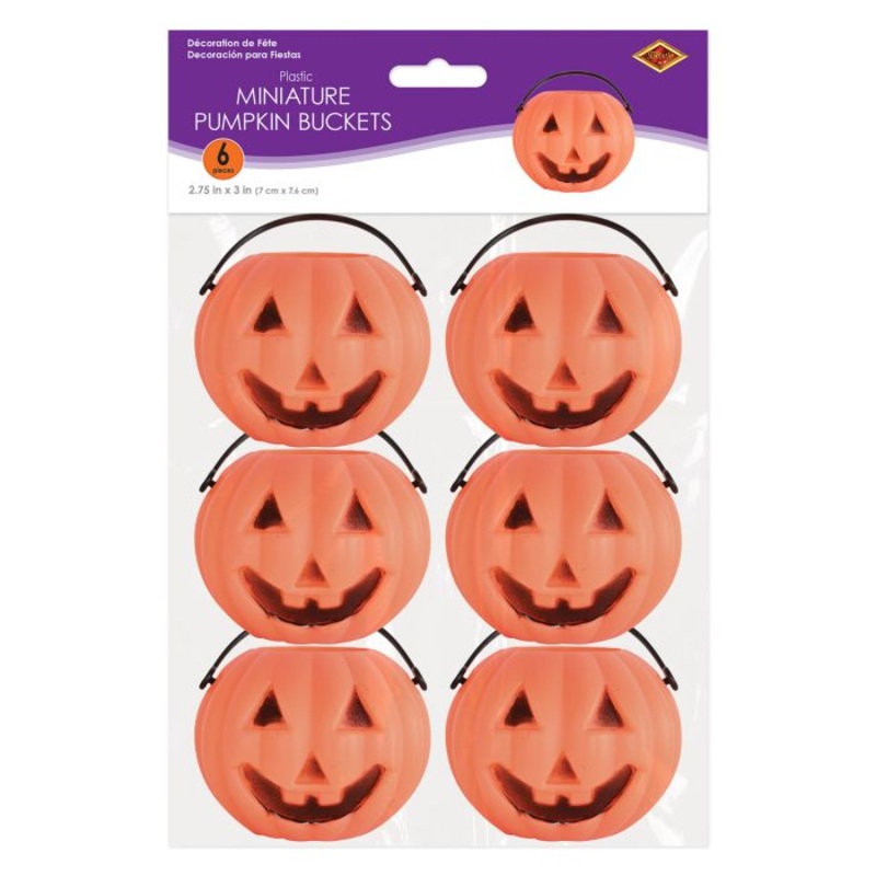 Plastic Miniature Pumpkin Buckets 6ct