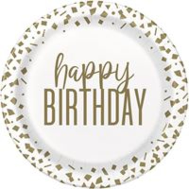 Confetti Gold Birthday Round 9" Dinner Plates  8ct