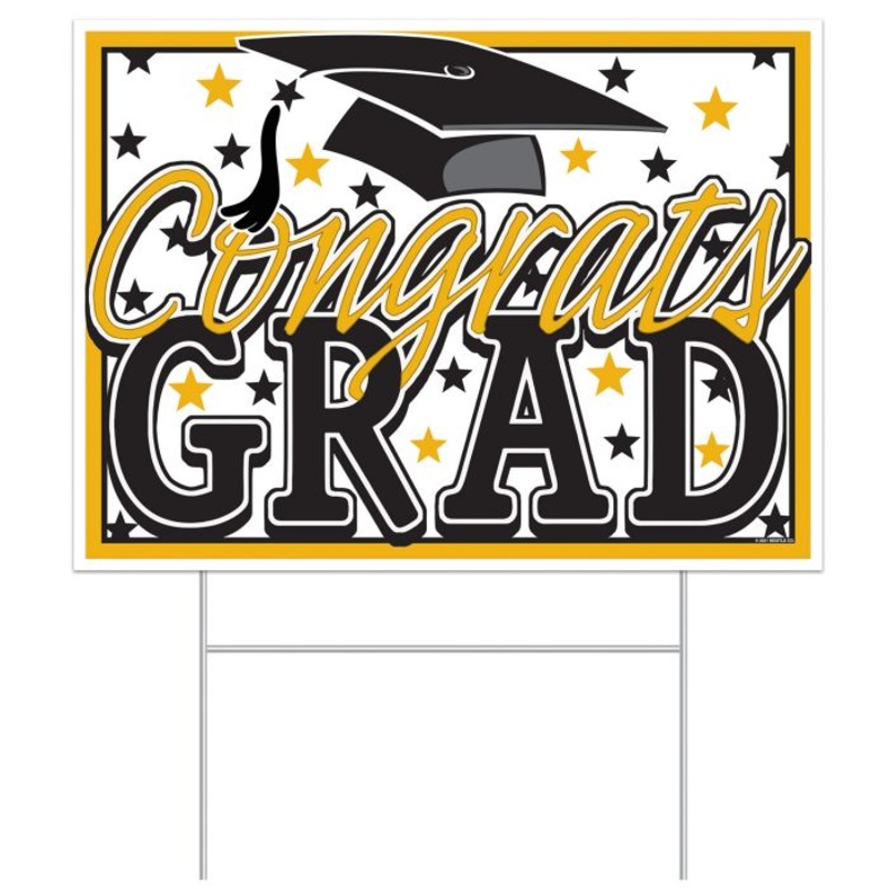 Plastic Congrats Grad Yard Sign - Gold | Graduation