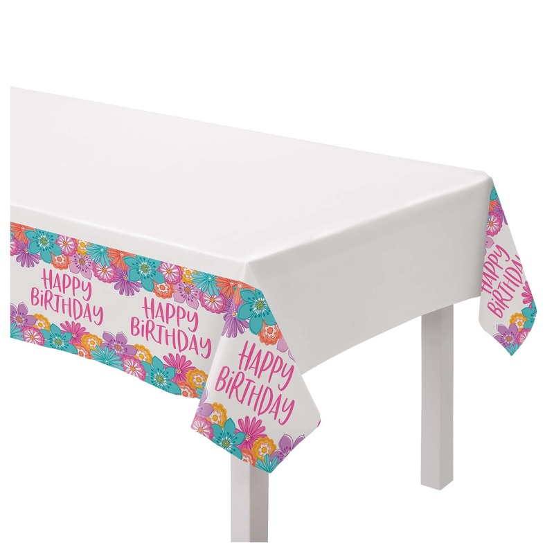 Pretty Petals Birthday Plastic Table Cover | Generic Birthday
