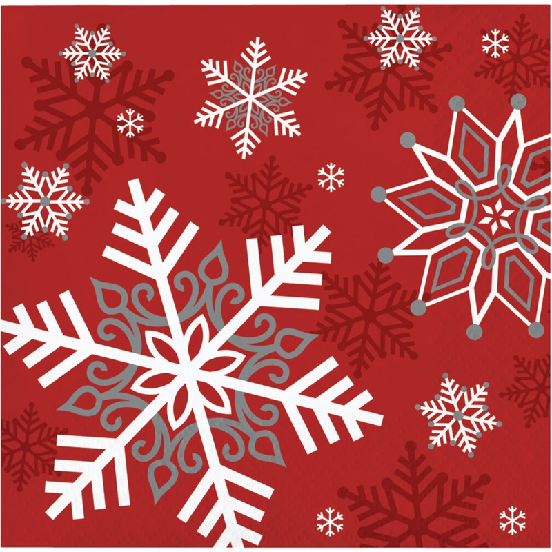 Red Snowflake Beverage Napkins 16ct | Christmas