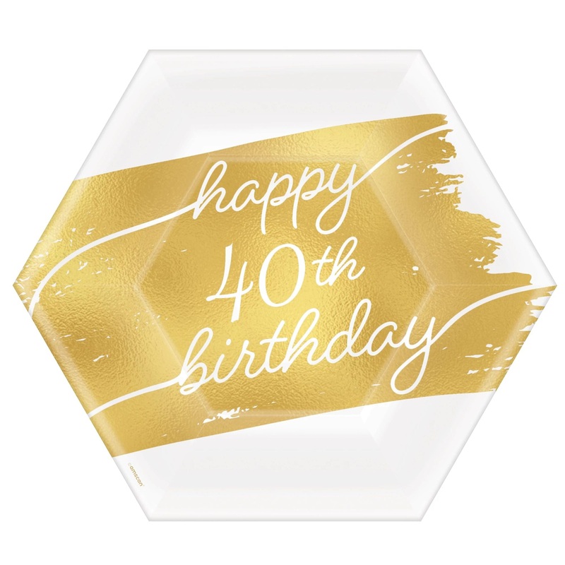 40th 7in Hexagon Metallic Plates 8ct | Milestone Birthday