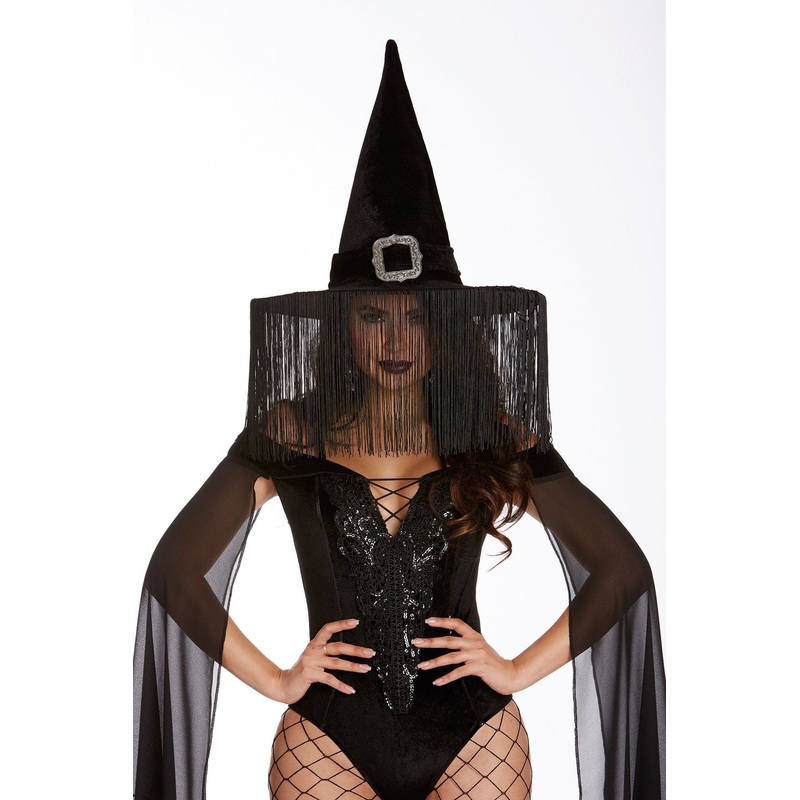 Black Wicked Witch Hat with Fringe