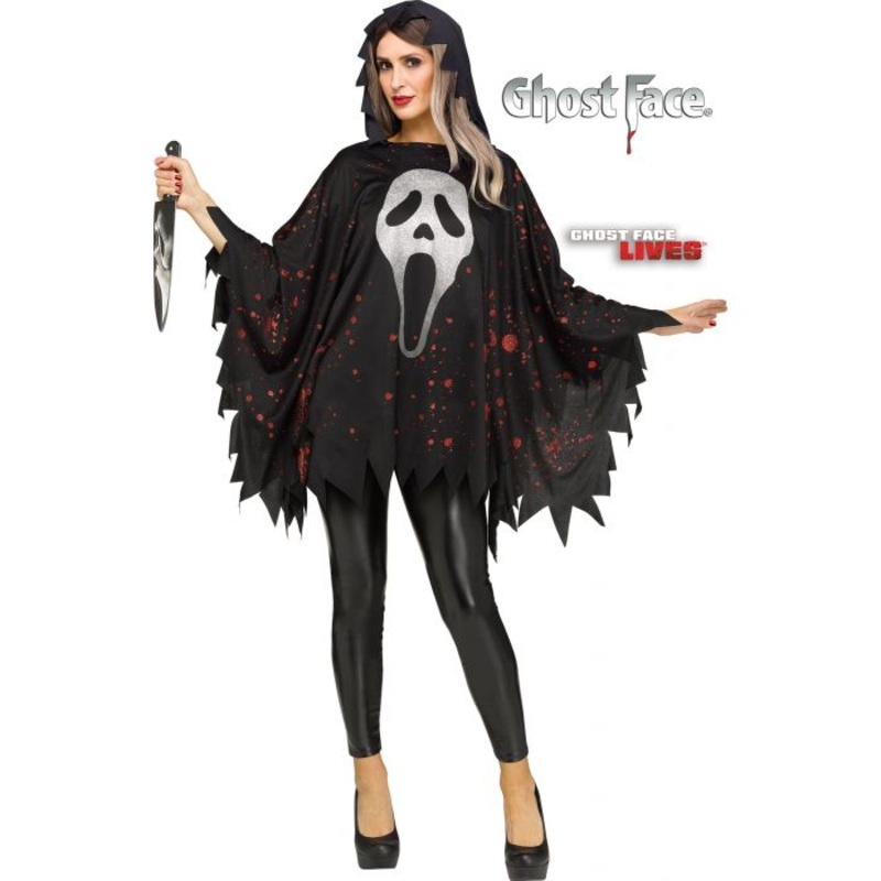 Glittering Ghost Face Poncho | Adult
