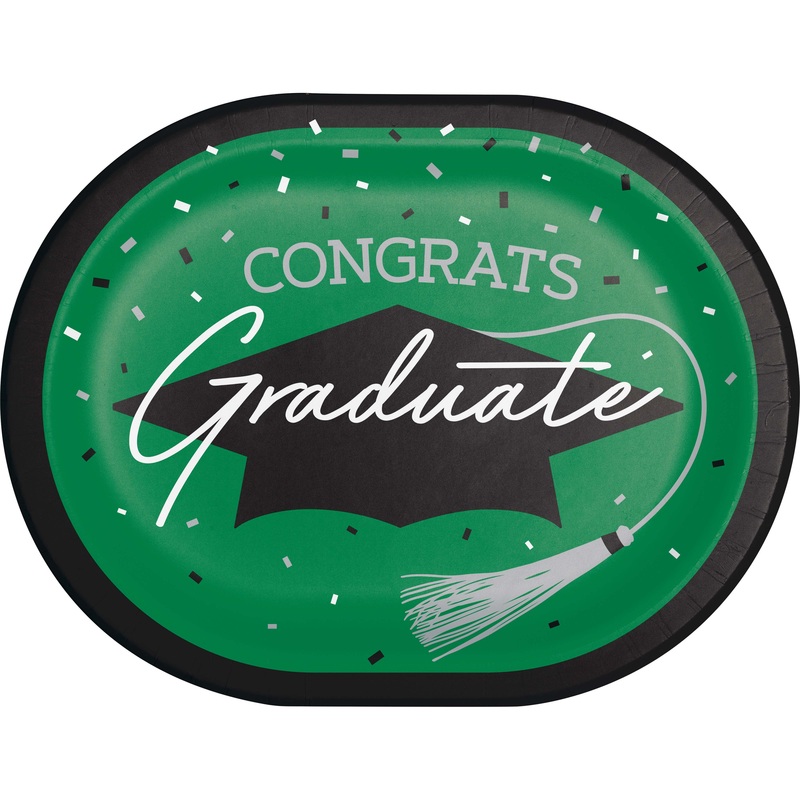 Graduation Paper 12in Oval Plates 8ct | Green