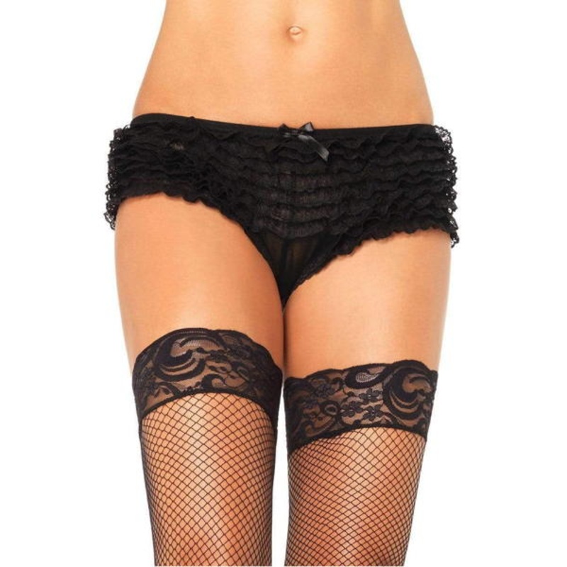 Lace Ruffle Tanga Shorts - Black