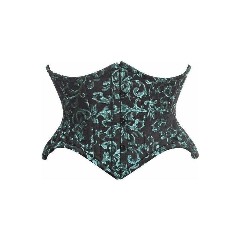Top Drawer Black/Green Brocade Double Steel Boned Mini Cincher Corset