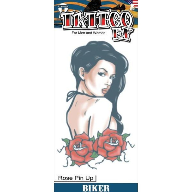 Biker Rose Pin Up Temporary Tattoo - Tinsley Transfers BKR-406