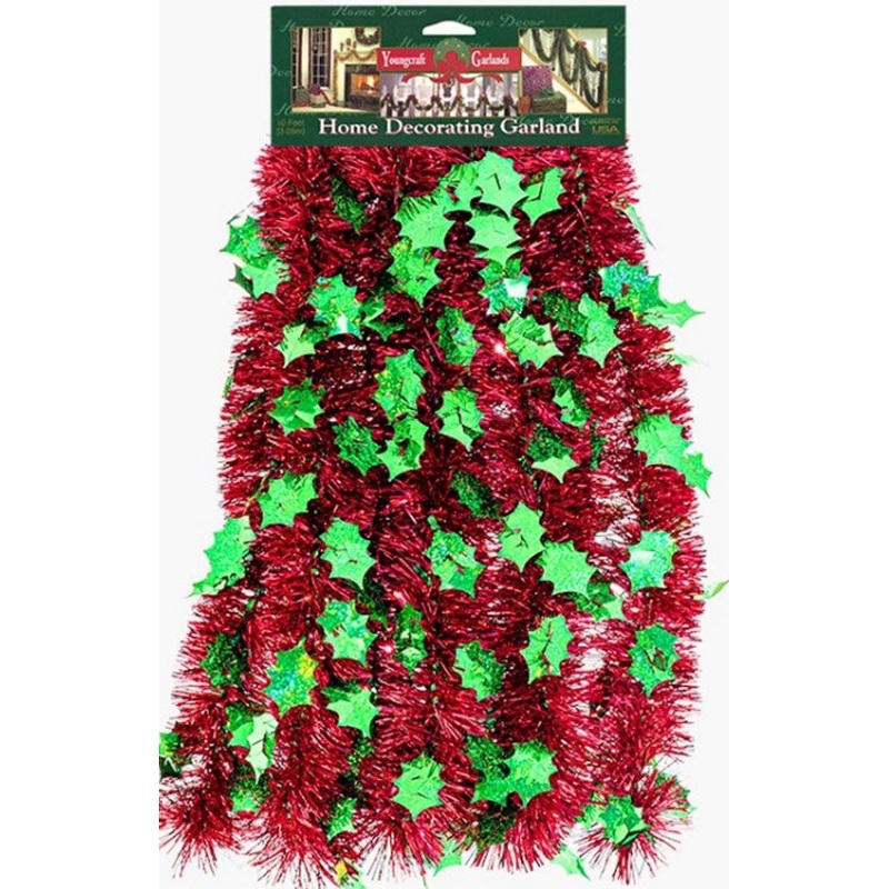 Holly Tinsel Garland 10ft | Christmas