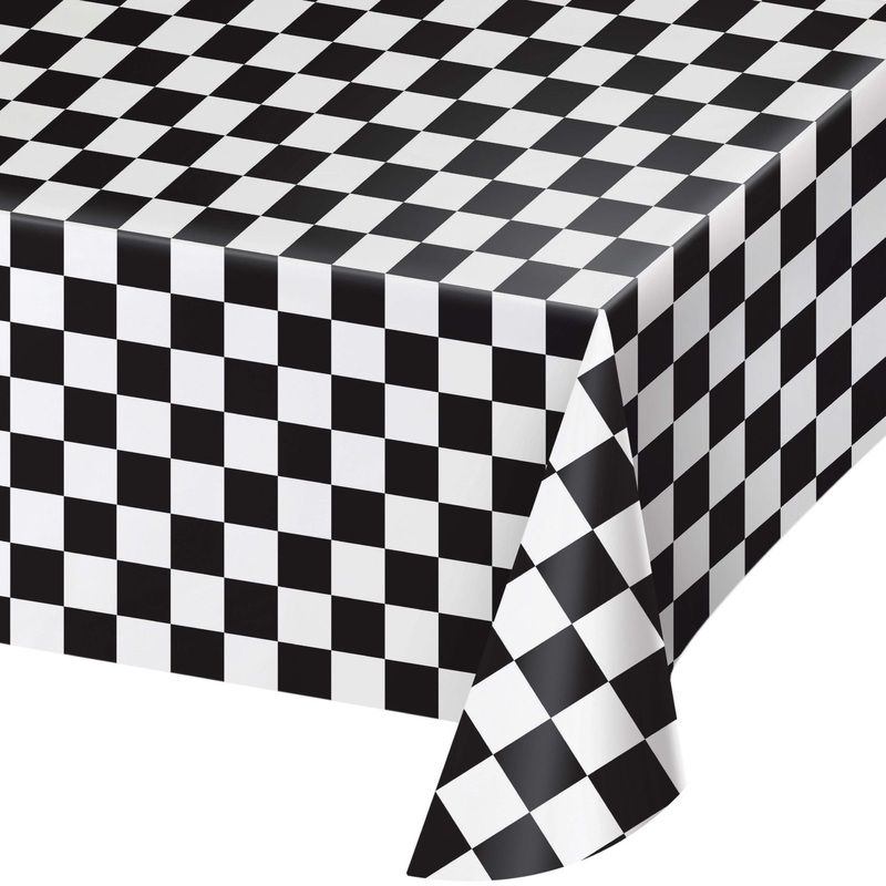 Racing Black and White Checkered Plastic Table Cover | Kid's Birthday